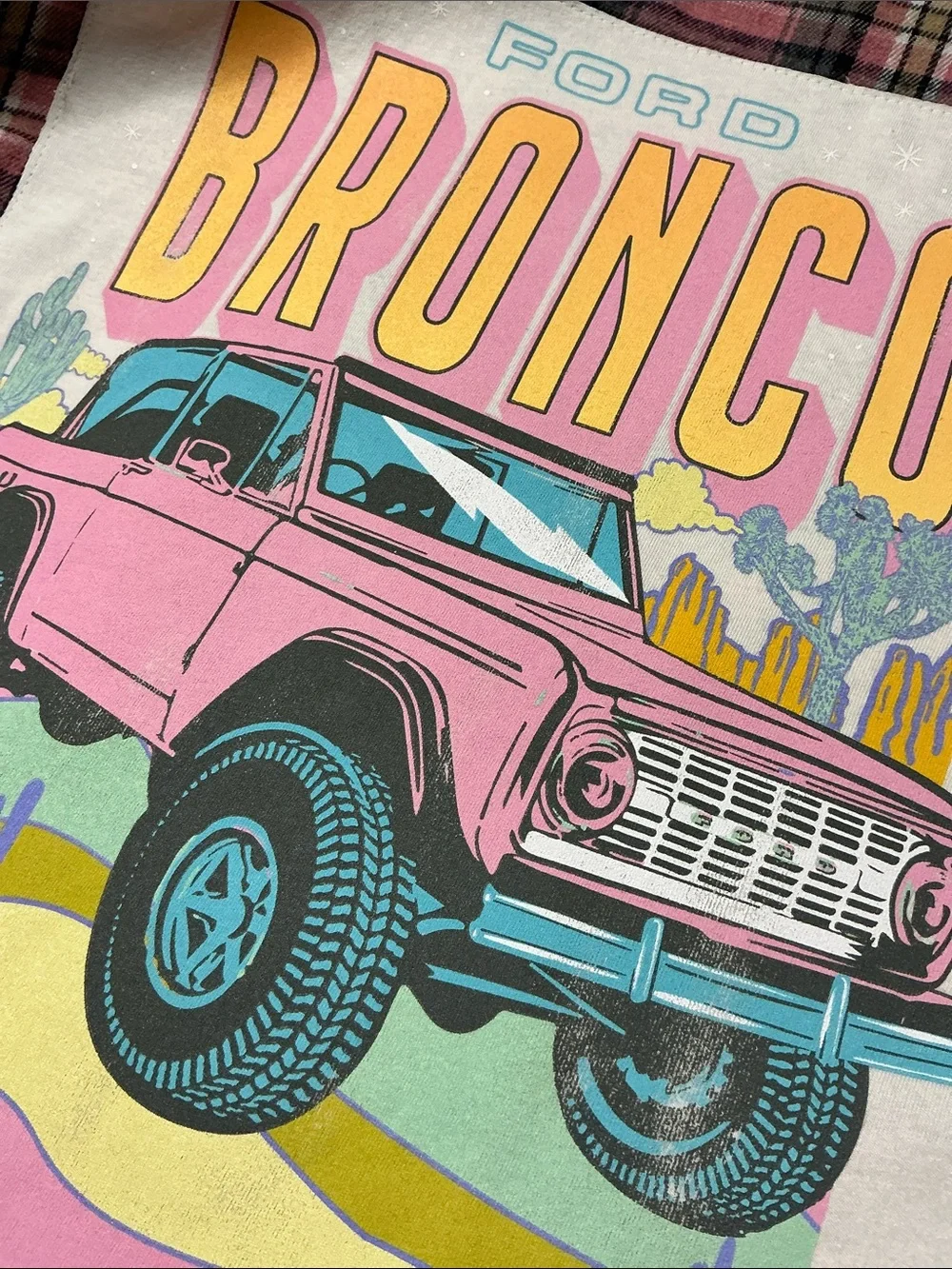 Ford Bronco Upcycled Flannel Tee Shirt Top Unique Boyfriend - Picture 2 of 11